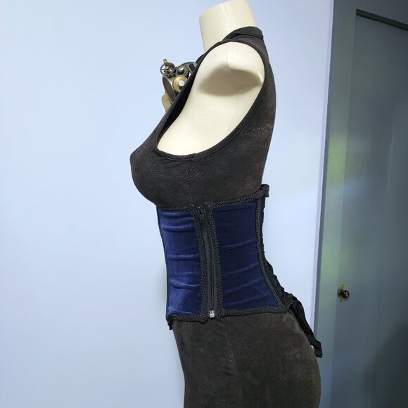 Rare Lip Service Blacklist Dark Blue And Black Accented Button Victorian Corset - Picture 4 of 8